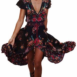 Black/ floral Boho dress